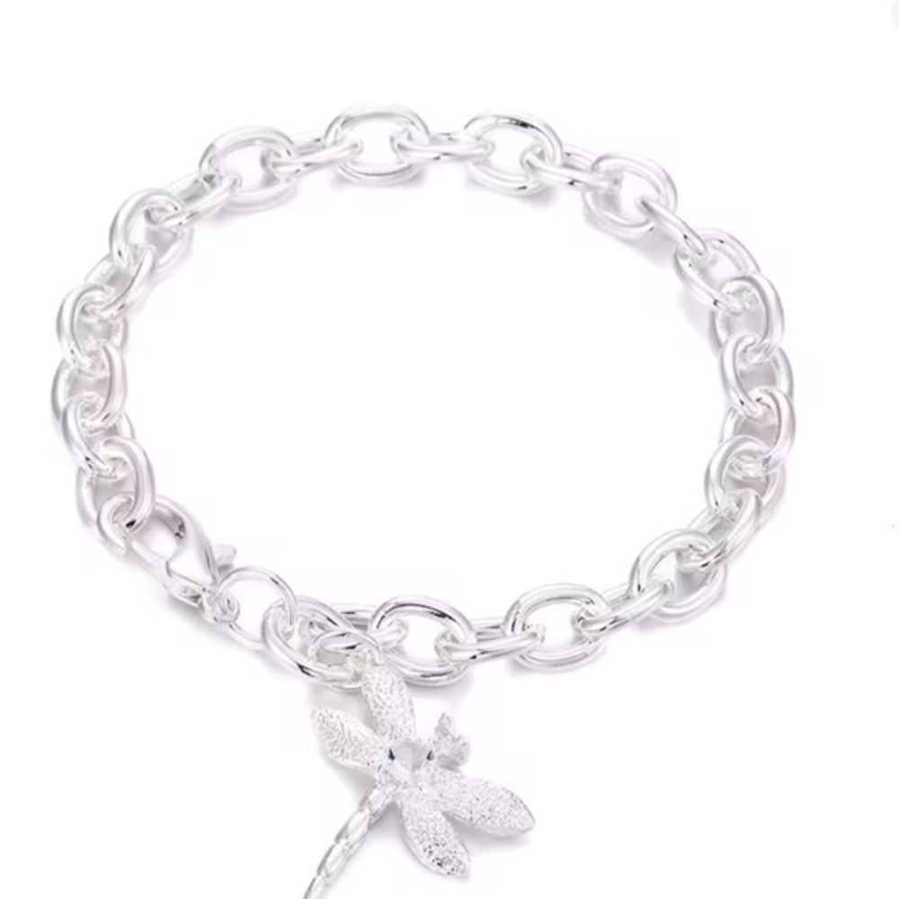 New Crystal Dragonfly Charm Bracelet .925 Silver